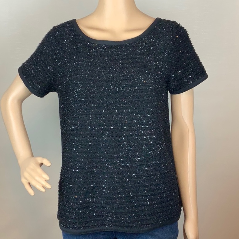 Short Sleeve Black Sequin Top Small